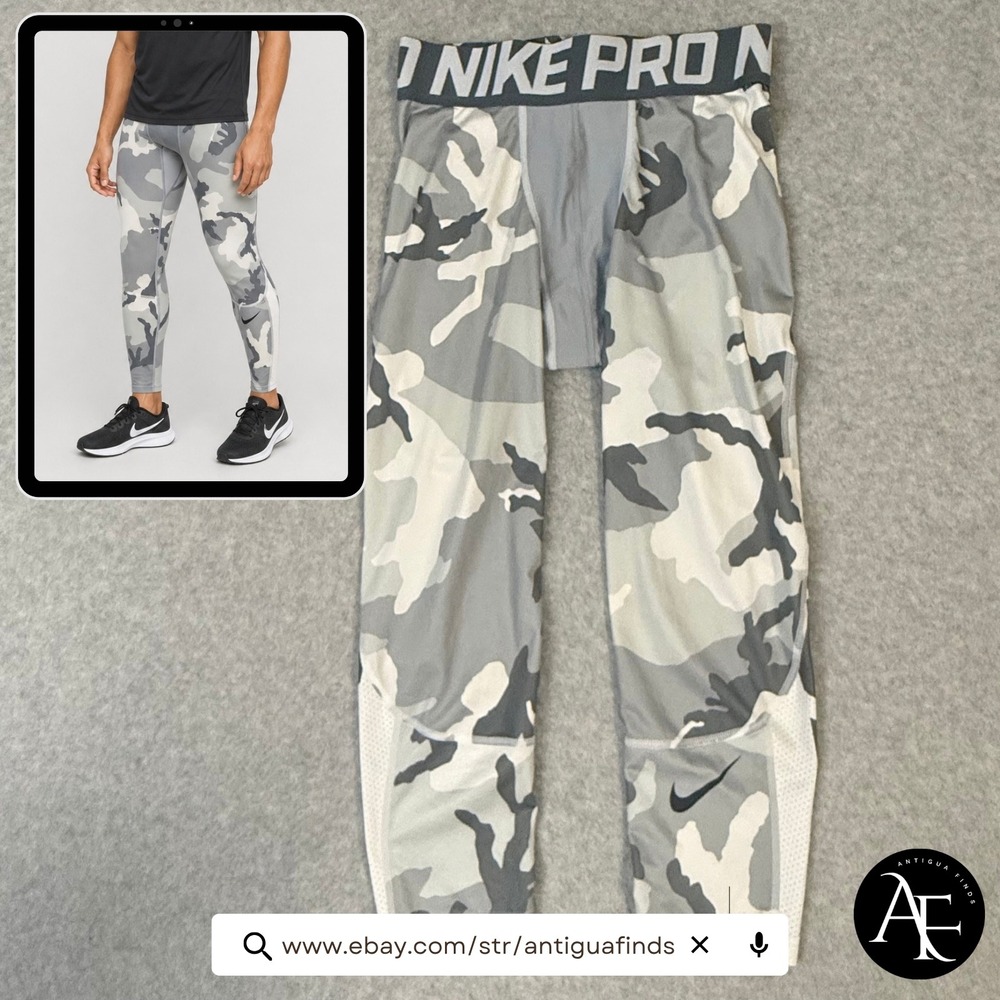 Nike Pro Mens Camo Compression Tights Grey White Camouflage Leggings Small